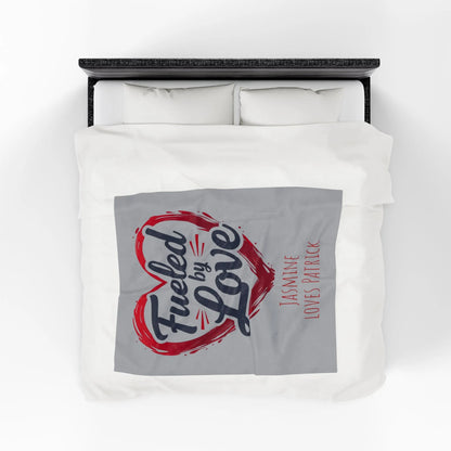 Personalized Velveteen Plush Blanket - 'Fueled by Love' | Gift for Couples, Anniversary Decor, Cozy Home, Valentine's Day