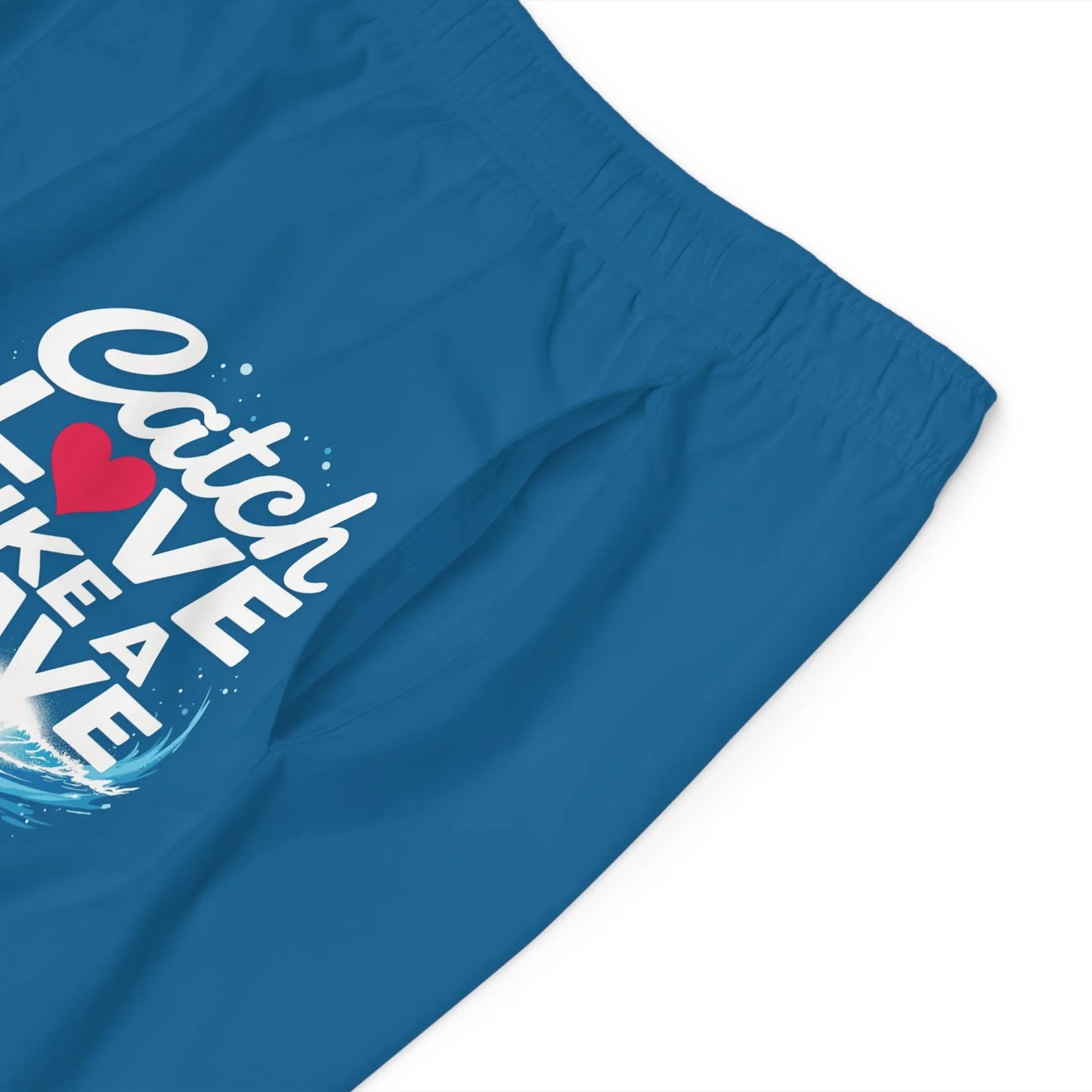 Catch Love Like a Wave Men's Board Shorts, Summer Beachwear, Swim Trunks, Vacation Essentials, Men's Swim Shorts, Nautical Gift