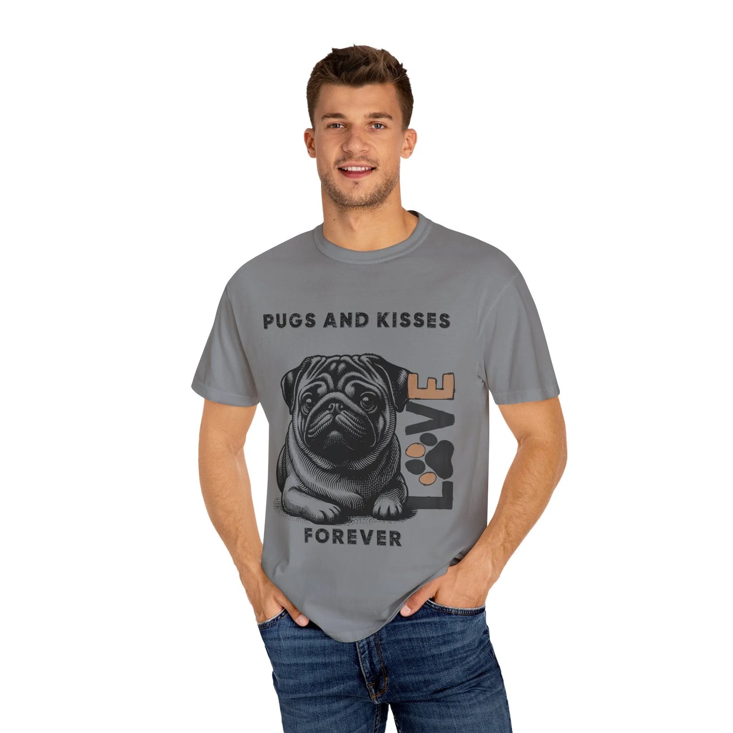 Cute Pug Love T-Shirt, Dog Lover Gift, Pet Themed Apparel, Unisex Graphic Tee, Pugs and Kisses Forever Shirt, Casual Wear