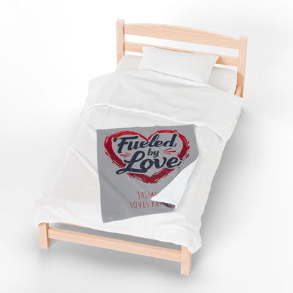 Personalized Velveteen Plush Blanket - 'Fueled by Love' | Gift for Couples, Anniversary Decor, Cozy Home, Valentine's Day