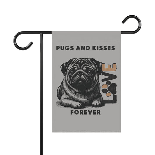 Pug Love Garden Banner, Outdoor Pet Decor, Dog Lover Gift, Dog-Themed Garden Flag, Cute Home & Garden Sign, Pugs and Kisses Decor - Iron Phoenix GHG