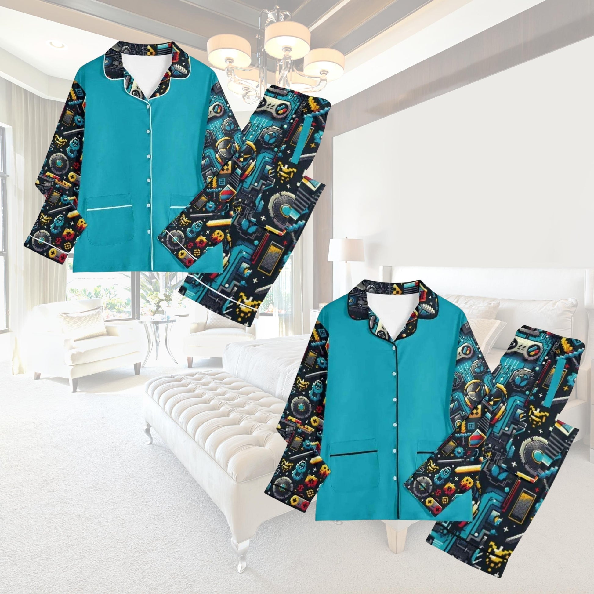 Custom Teal Gamer Pajamas | Personalized Loungewear - Iron Phoenix GHG