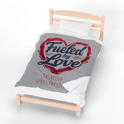 Personalized Velveteen Plush Blanket - 'Fueled by Love' | Gift for Couples, Anniversary Decor, Cozy Home, Valentine's Day