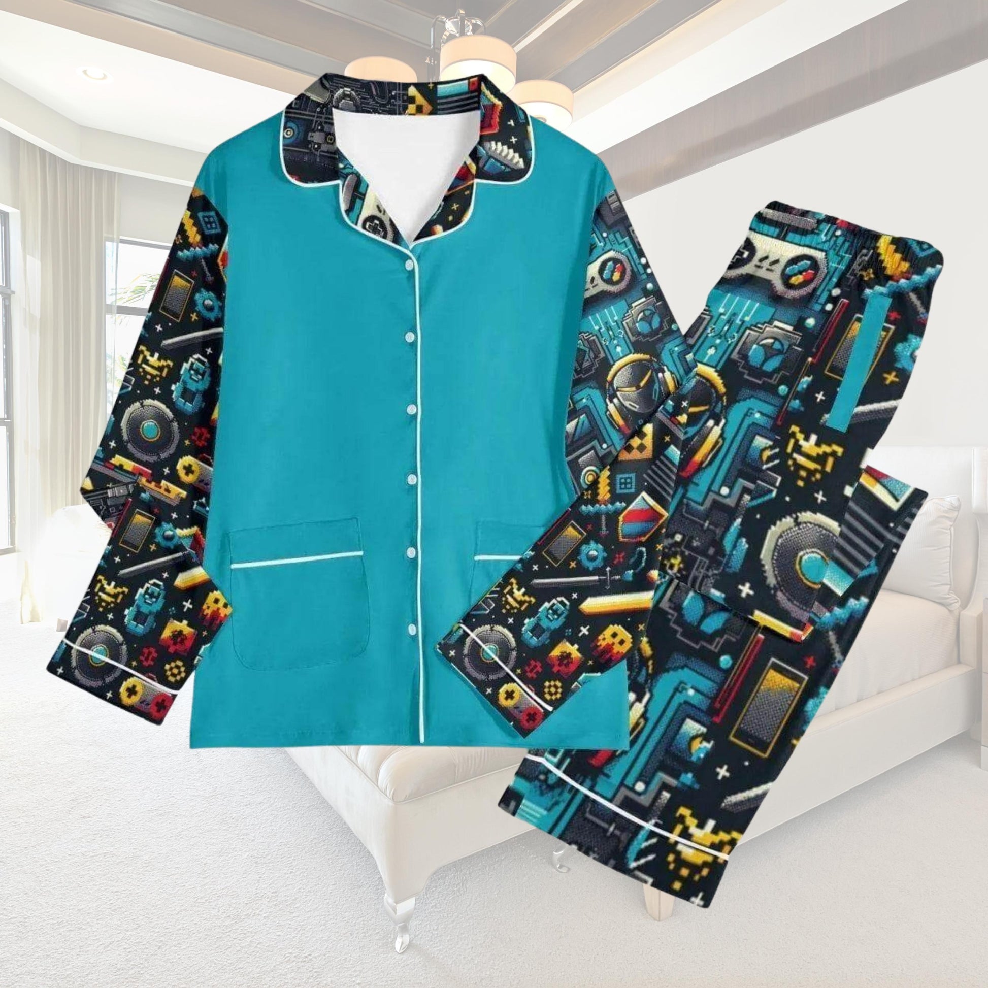 Custom Teal Gamer Pajamas | Personalized Loungewear - Iron Phoenix GHG