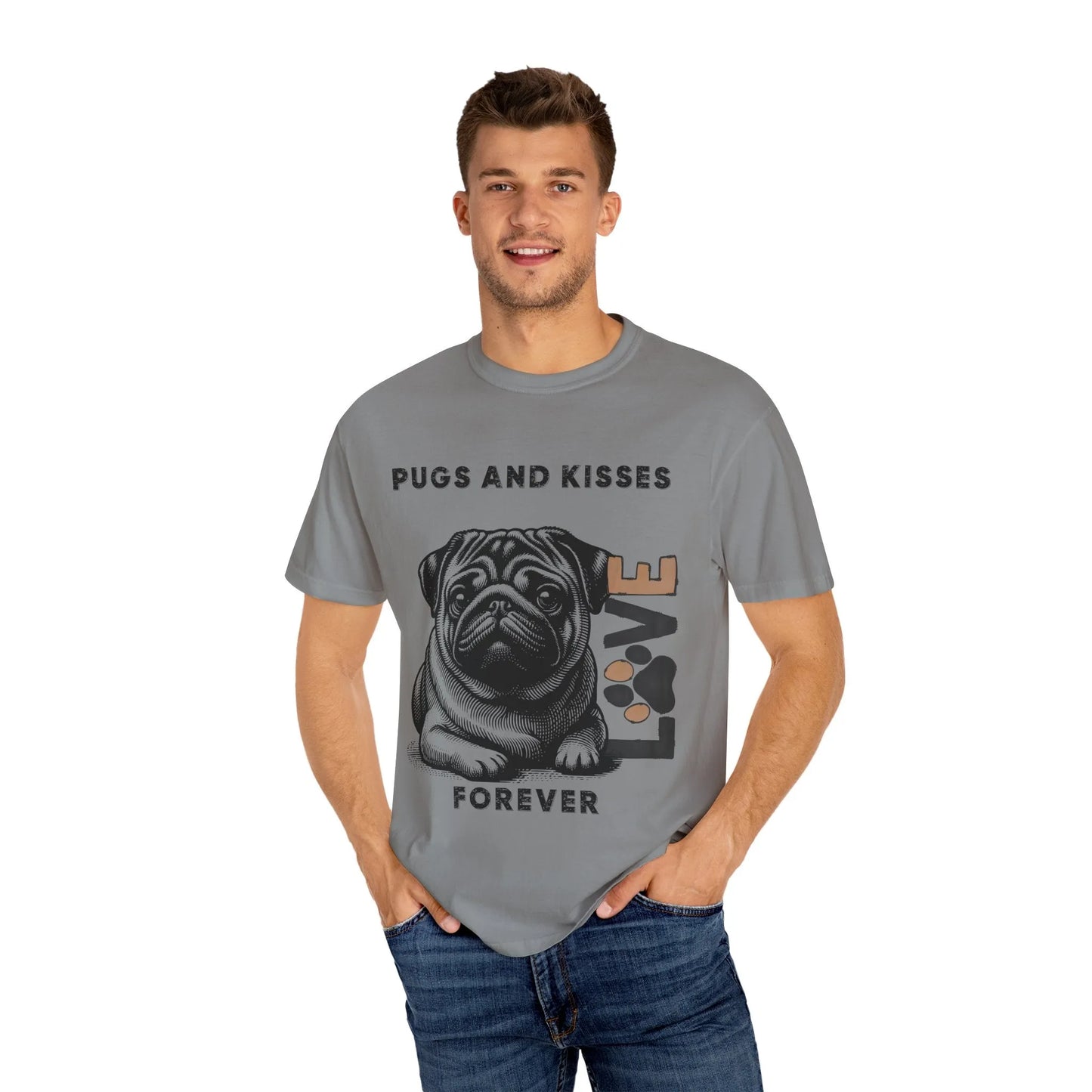 Cute Pug Love T-Shirt, Dog Lover Gift, Pet Themed Apparel, Unisex Graphic Tee, Pugs and Kisses Forever Shirt, Casual Wear