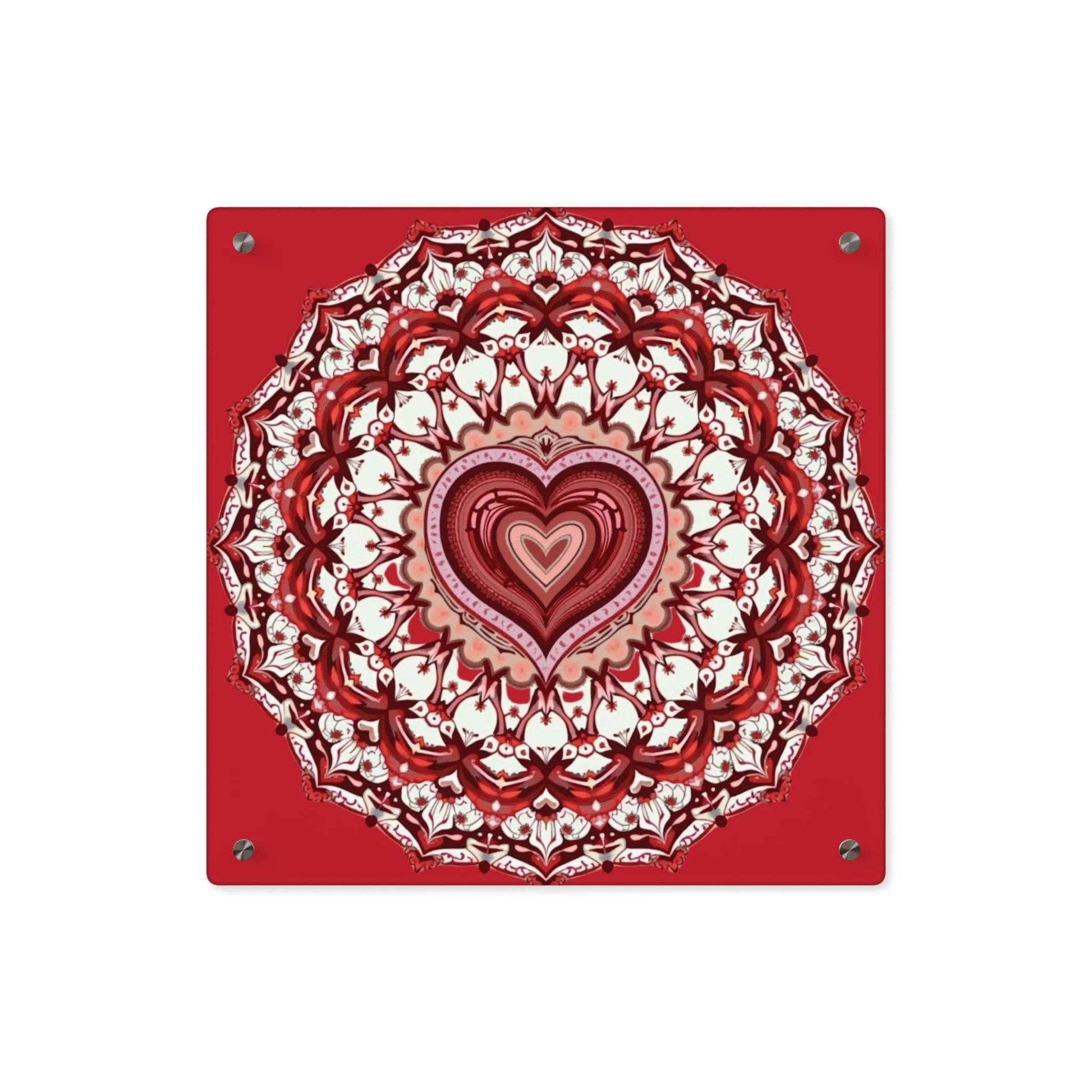Red Heart Mandala Acrylic Wall Art Panels - Vibrant Home Decor - Iron Phoenix GHG