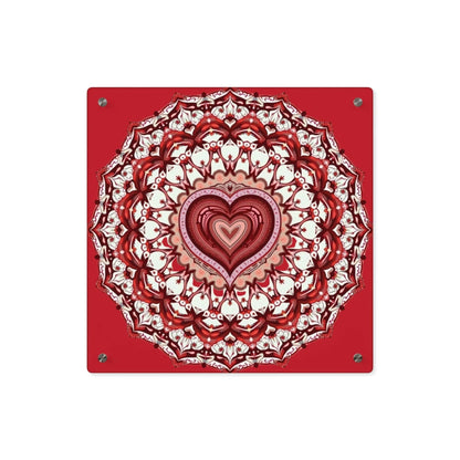 Red Heart Mandala Acrylic Wall Art Panels - Vibrant Home Decor - Iron Phoenix GHG