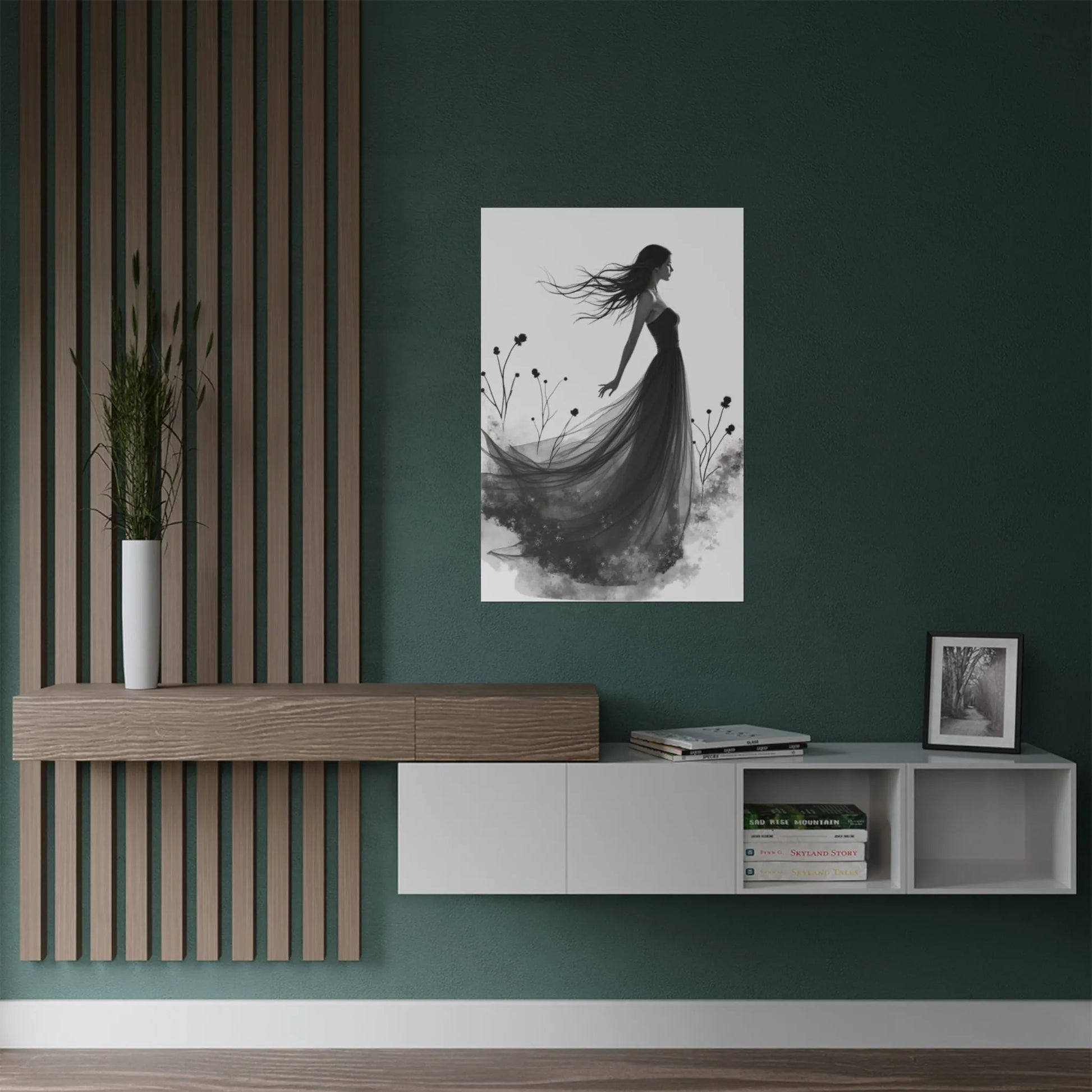 "Whispers of the Wind" - Elegant Black & White Satin Art Print - Wall Art - Iron Phoenix GHG