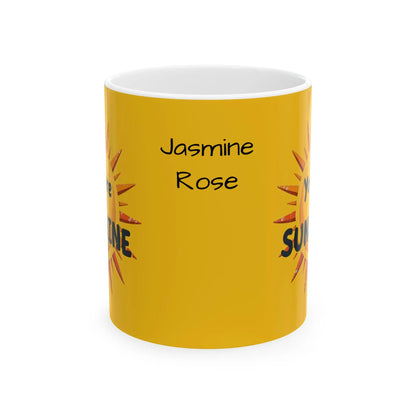 Personalized Sunshine Ceramic Mug - Brighten Every Morning, Gift for Coffee Lovers, Perfect for Birthdays, Home Office Decor, Custom Names