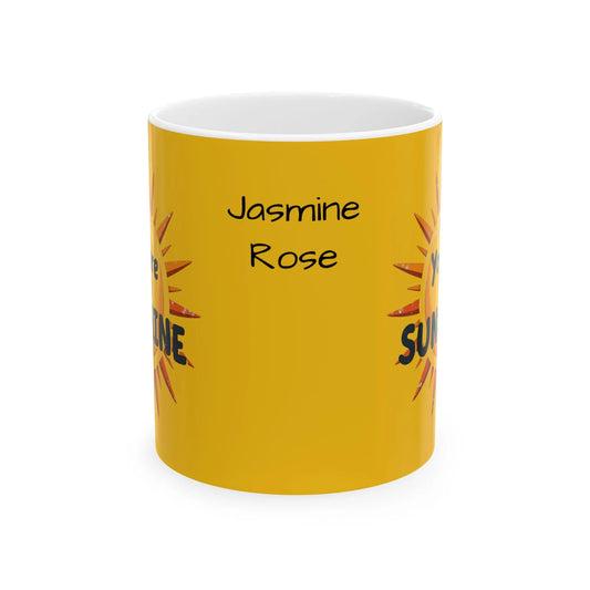 Personalized Sunshine Ceramic Mug - Brighten Every Morning, Gift for Coffee Lovers, Perfect for Birthdays, Home Office Decor, Custom Names