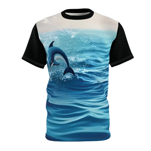 Ocean Splash Dolphin Tee - Unisex Cut & Sew Shirt for Beach Lovers, Summer Vibes, Ocean Life, Gift for Marine Enthusiasts, Swimwear - Iron Phoenix GHG