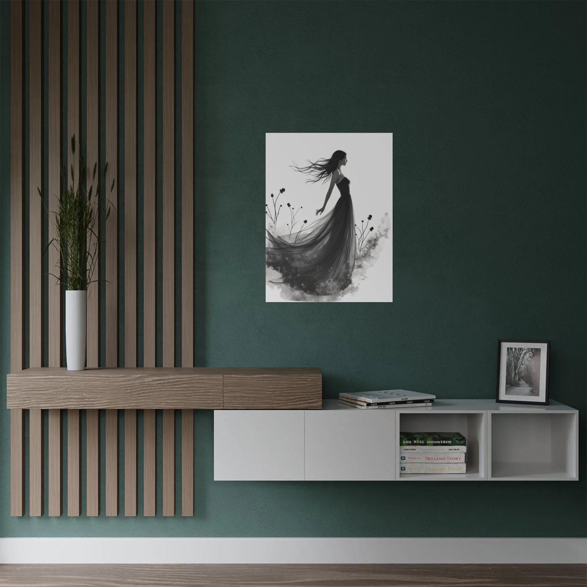 "Whispers of the Wind" - Elegant Black & White Satin Art Print - Wall Art - Iron Phoenix GHG