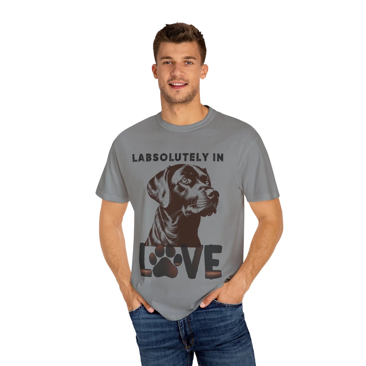 Dog Lover's T-Shirt - "LABSOLUTELY IN LOVE" Unisex Garment-Dyed Tee, Pet Gift, Dog Mom Shirt, Casual Wear, Animal Lover Apparel