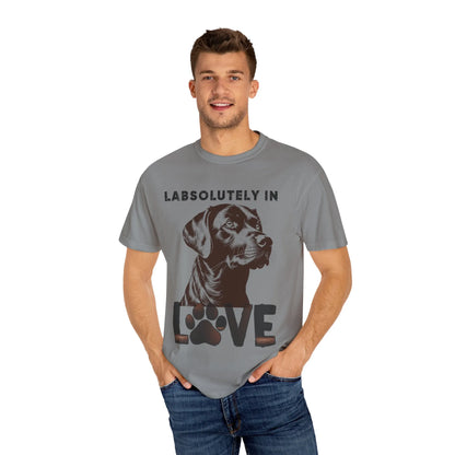 Dog Lover's T-Shirt - "LABSOLUTELY IN LOVE" Unisex Garment-Dyed Tee, Pet Gift, Dog Mom Shirt, Casual Wear, Animal Lover Apparel