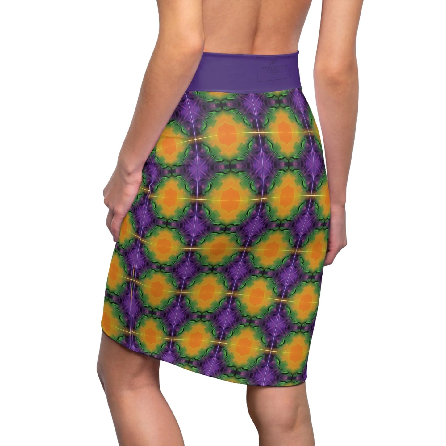 Purple and Yellow Women's Pencil Skirt, Relaxed Vibe Summer Fashion, Casual Office Wear, Stretchy Bodycon Skirt, Comfy Work Attire, Fun