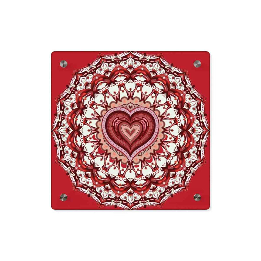 Red Heart Mandala Acrylic Wall Art Panels - Vibrant Home Decor - Iron Phoenix GHG