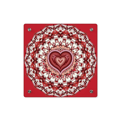 Red Heart Mandala Acrylic Wall Art Panels - Vibrant Home Decor - Iron Phoenix GHG