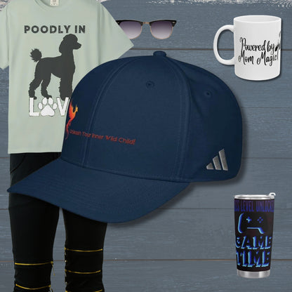Iron Phoenix Hat - Sun Protection, Sports | Gaming in navy blue with embroidered phoenix logo and 'Unleash Your Inner Wild Child!' slogan. Ideal for outdoor sports and gaming style.