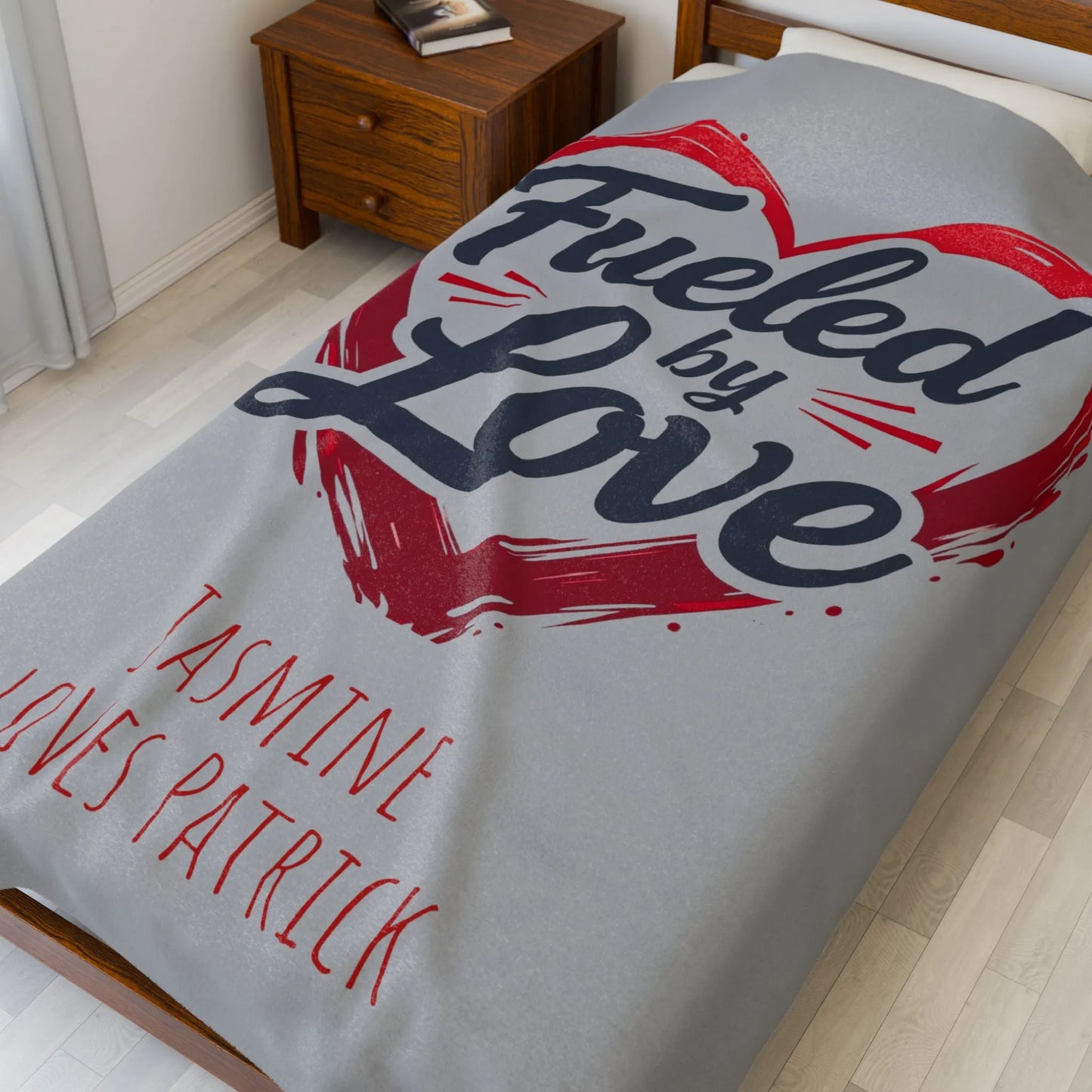 Personalized Velveteen Plush Blanket - 'Fueled by Love' | Gift for Couples, Anniversary Decor, Cozy Home, Valentine's Day
