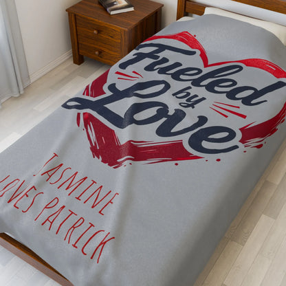 Personalized Velveteen Plush Blanket - 'Fueled by Love' | Gift for Couples, Anniversary Decor, Cozy Home, Valentine's Day
