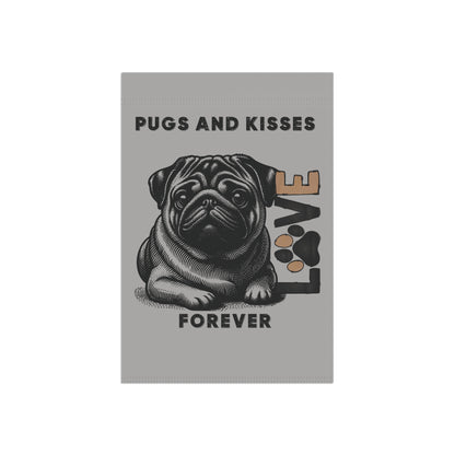 Pug Love Garden Banner, Outdoor Pet Decor, Dog Lover Gift, Dog-Themed Garden Flag, Cute Home & Garden Sign, Pugs and Kisses Decor - Iron Phoenix GHG