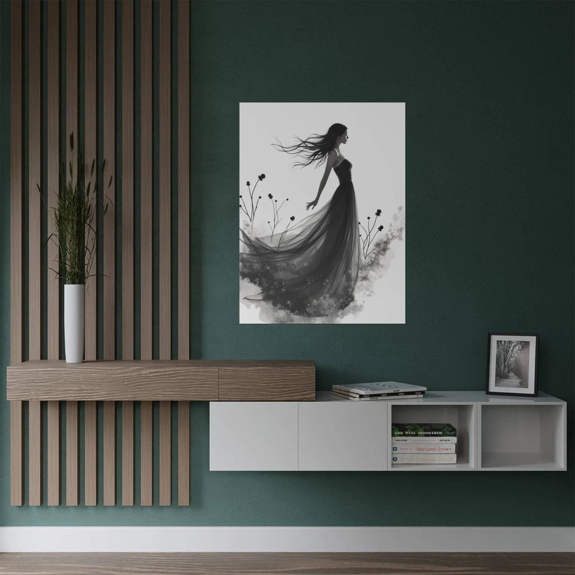 "Whispers of the Wind" - Elegant Black & White Satin Art Print - Wall Art - Iron Phoenix GHG