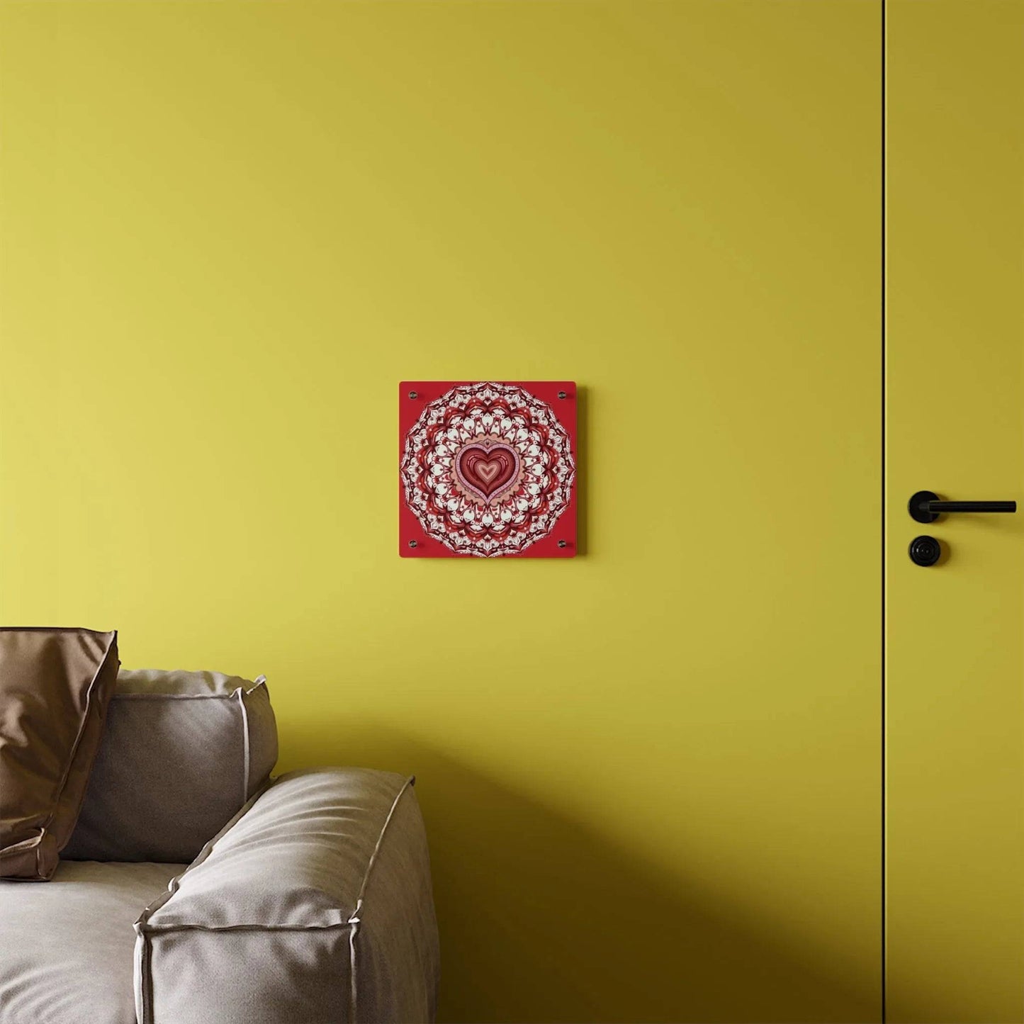 Red Heart Mandala Acrylic Wall Art Panels - Vibrant Home Decor - Iron Phoenix GHG