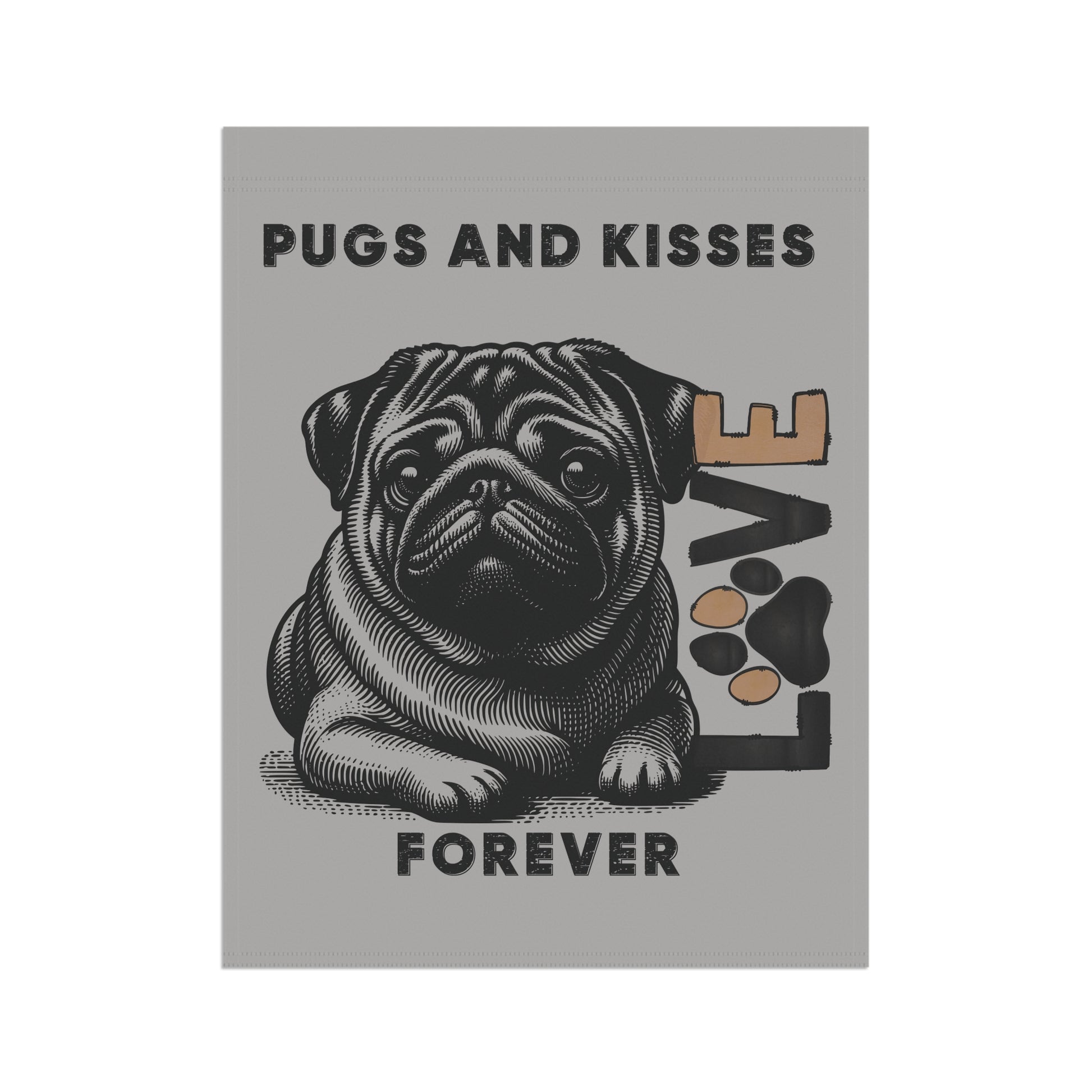 Pug Love Garden Banner, Outdoor Pet Decor, Dog Lover Gift, Dog-Themed Garden Flag, Cute Home & Garden Sign, Pugs and Kisses Decor - Iron Phoenix GHG