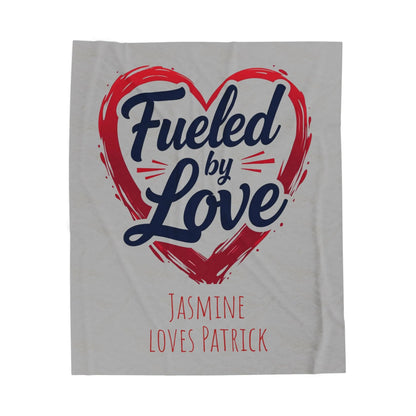 Personalized Velveteen Plush Blanket - 'Fueled by Love' | Gift for Couples, Anniversary Decor, Cozy Home, Valentine's Day