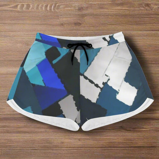 Azure Mosaic Women's Blue Block Beach Shorts - Iron Phoenix GHG