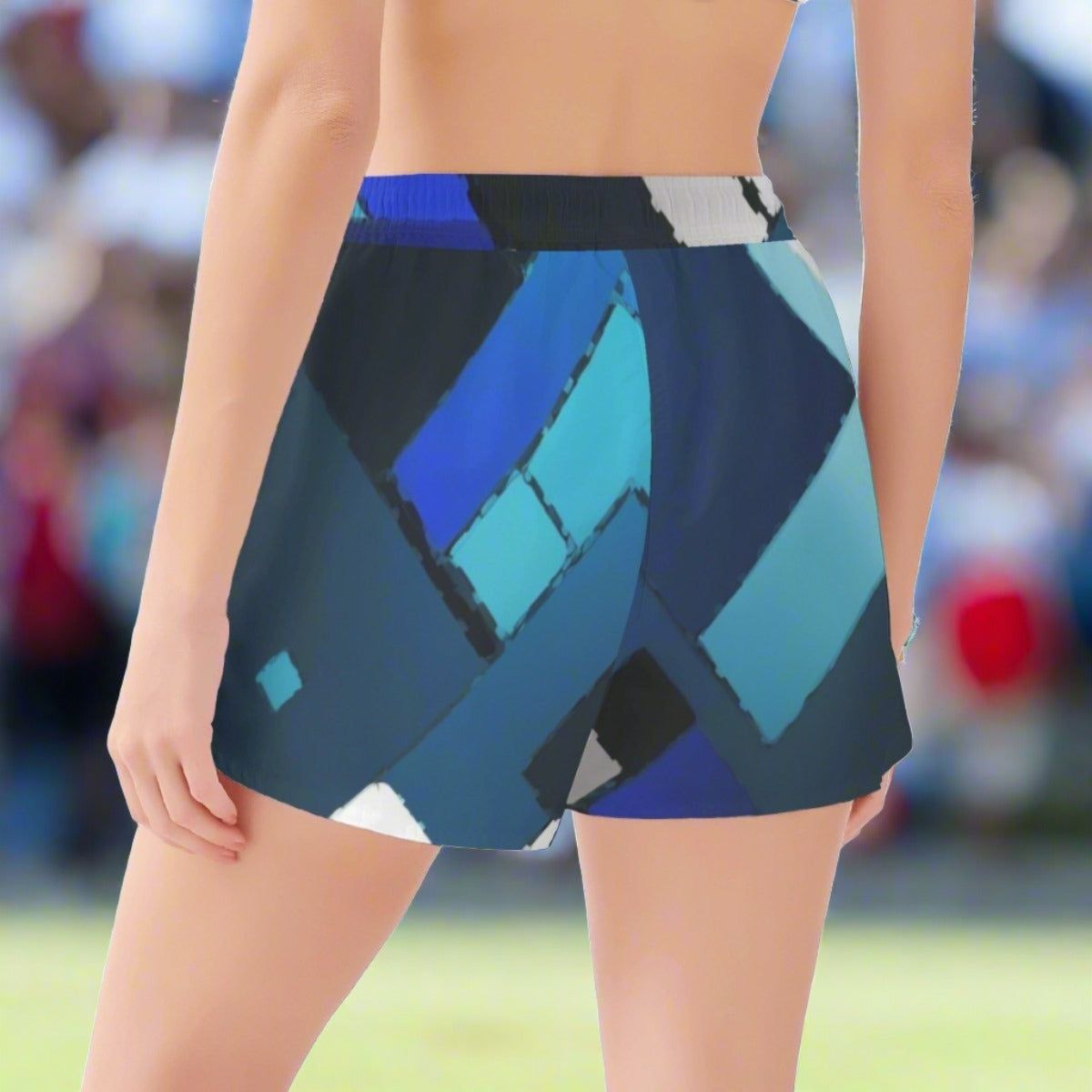 Azure Mosaic Women's Blue Block Beach Shorts - Iron Phoenix GHG