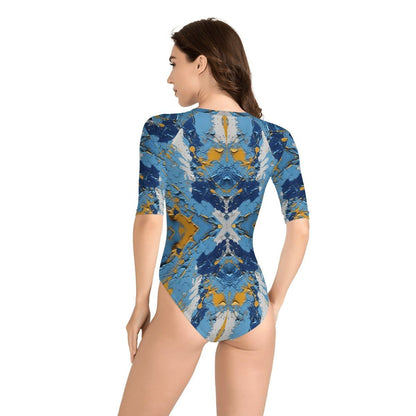 Blue and Gold Women's Zip Swimsuit - Iron Phoenix GHG