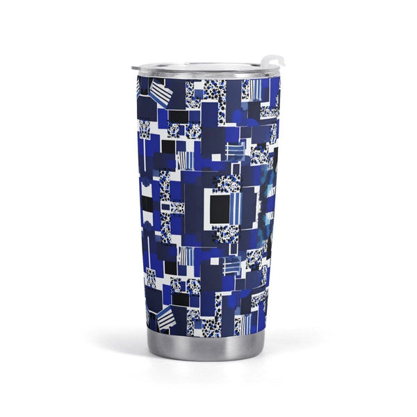 Blue and White Pattern All Over Print Car Cup - Perfect for On-the-Go - Iron Phoenix GHG