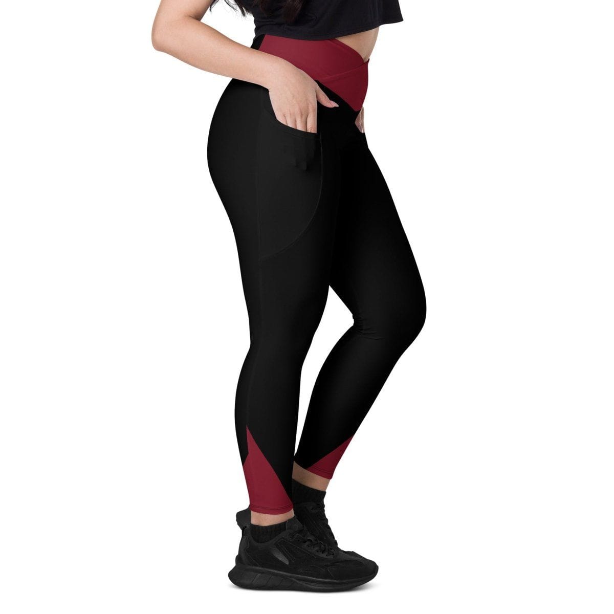 Maroon and Black Crossover Leggings - Iron Phoenix GHG