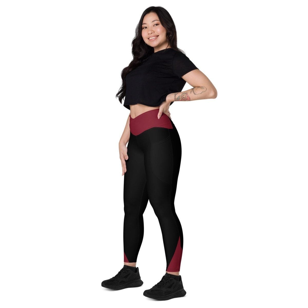 Maroon and Black Crossover Leggings - Iron Phoenix GHG