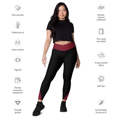 Maroon and Black Crossover Leggings - Iron Phoenix GHG