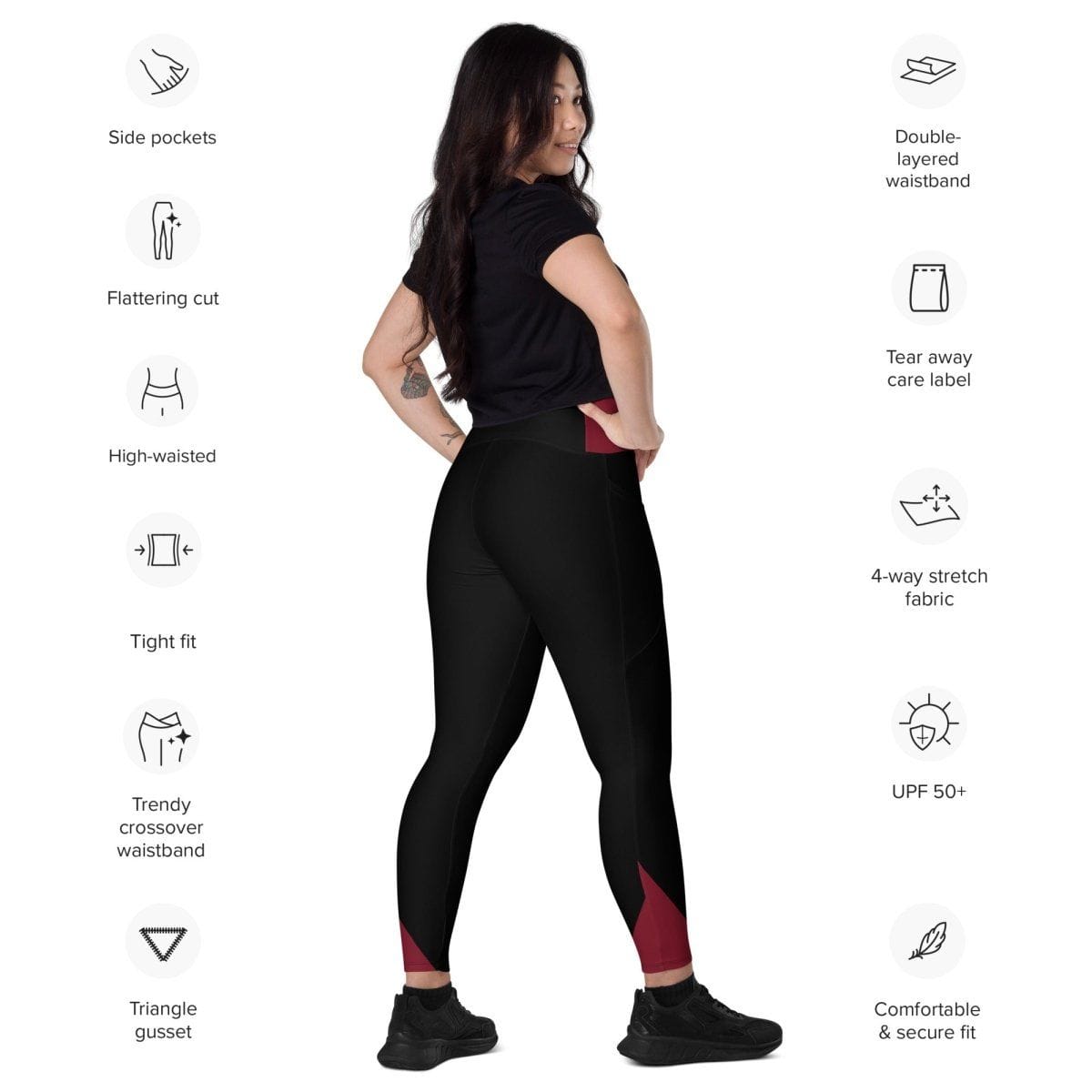 Maroon and Black Crossover Leggings - Iron Phoenix GHG