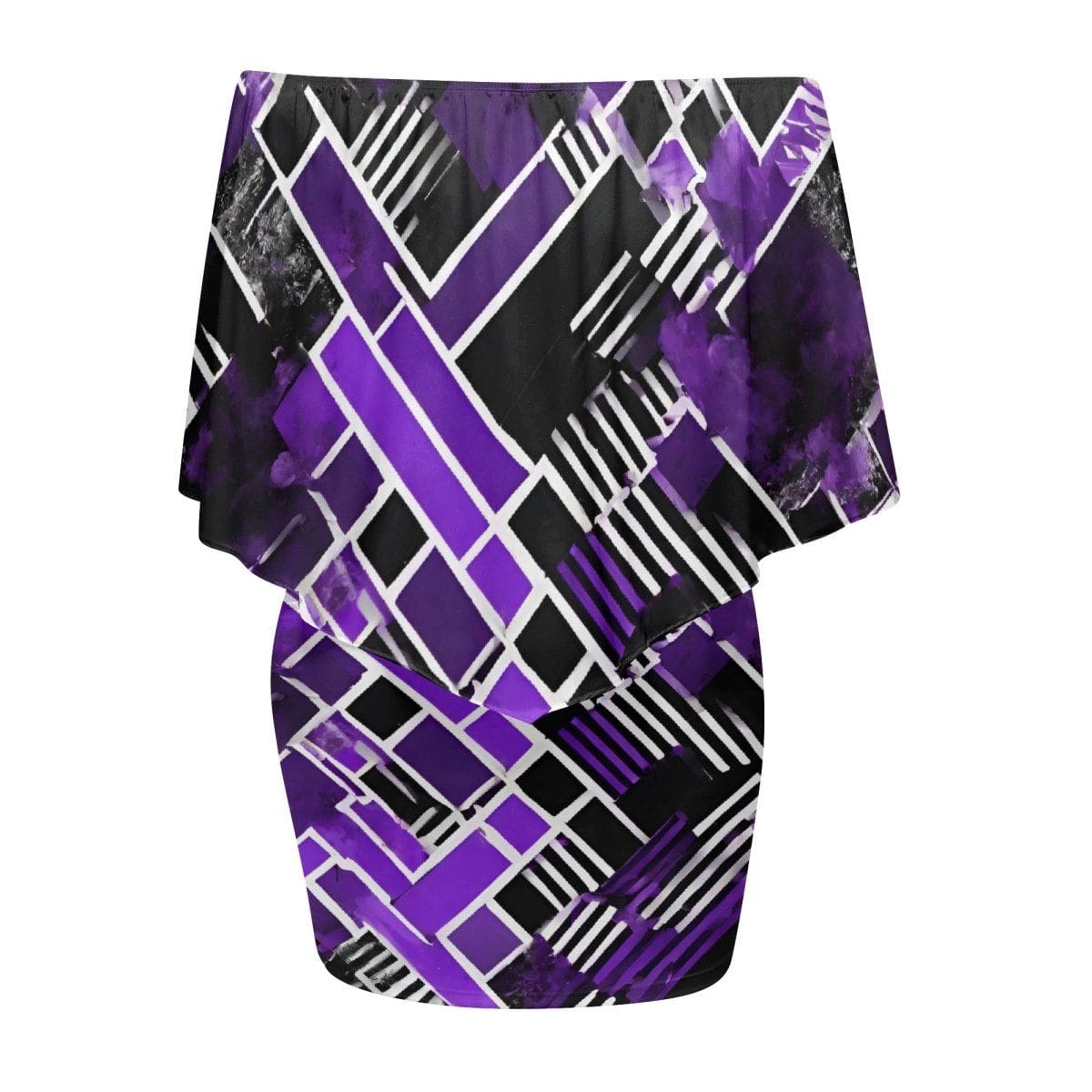 Purple & Black Off-The-Shoulder Wrap Dress - Iron Phoenix GHG