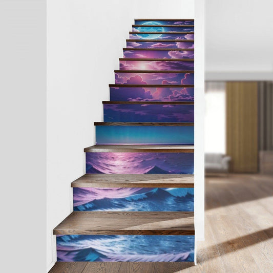 Elegant Purple Ocean Sunset Stair Stickers - - Iron Phoenix GHG