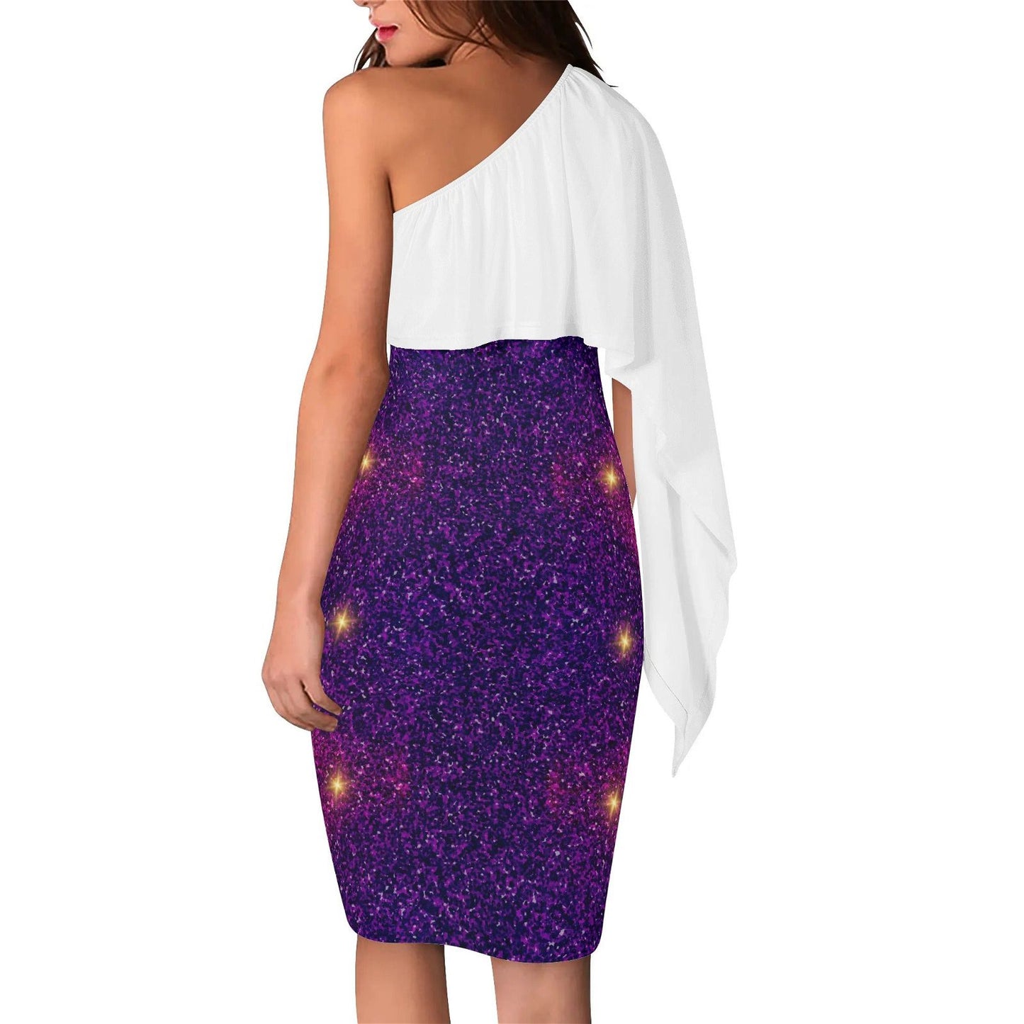 Elegant White Purple One Shoulder Evening Dress - Formal Gown for Women - Iron Phoenix GHG