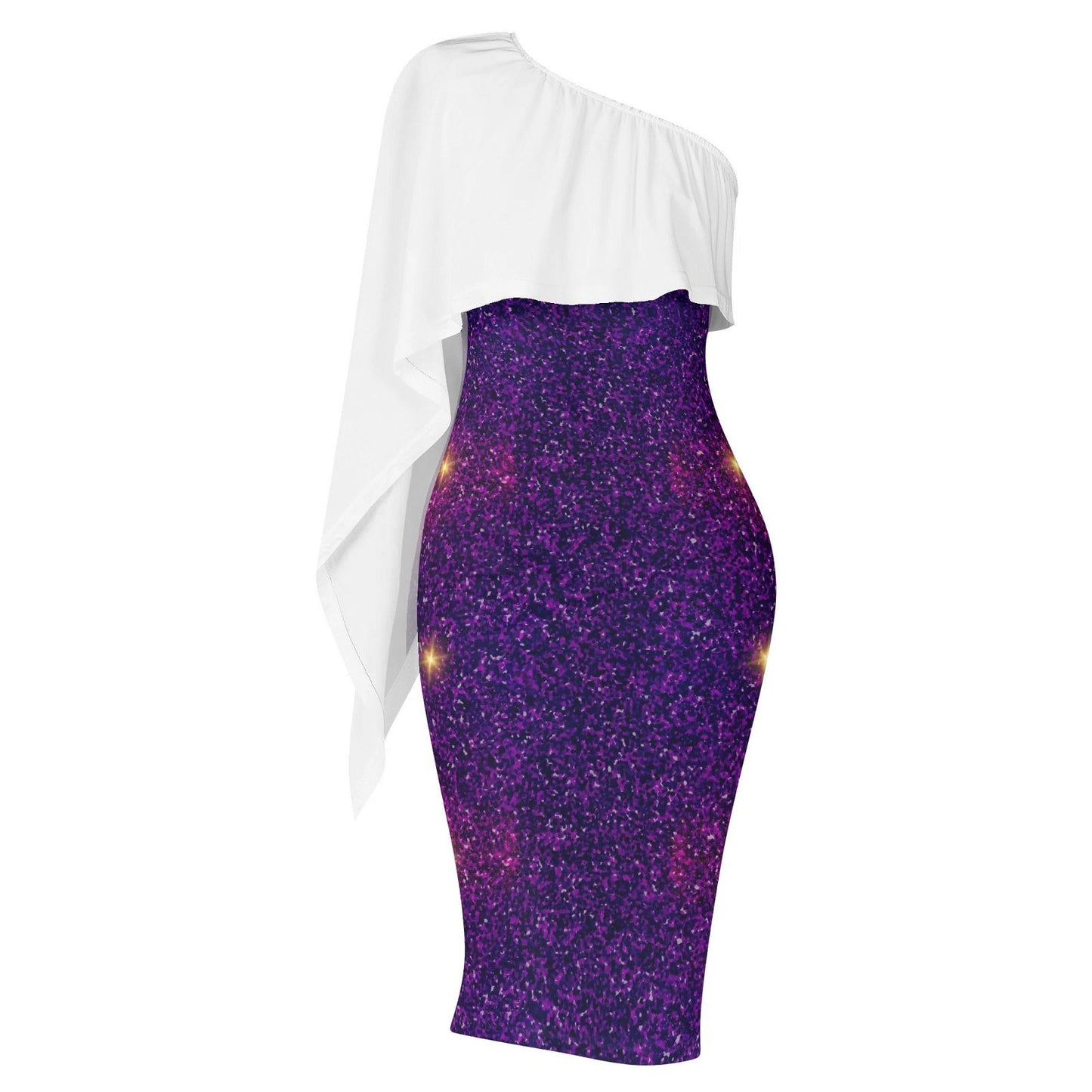 Elegant White Purple One Shoulder Evening Dress - Formal Gown for Women - Iron Phoenix GHG