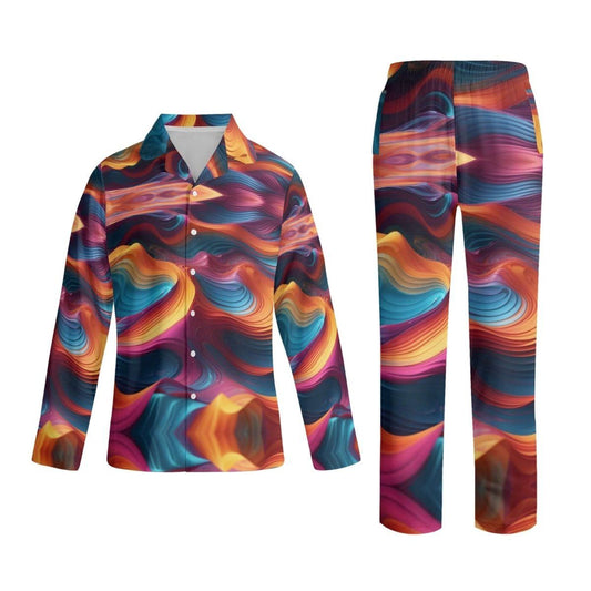 Gaming and stream louge wear Pixel Play: Vibrant Gaming Stream Notch Collar Pajama Set - Cozy Long-Sleeve Comfort - Iron Phoenix GHG