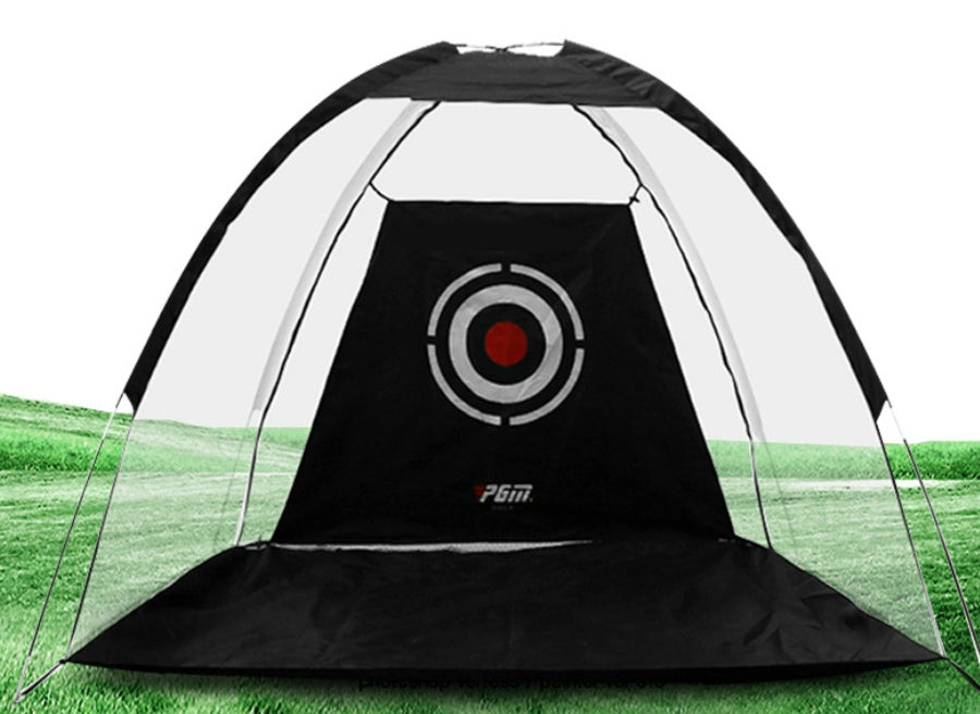 Golf practice net with target design on a grass background