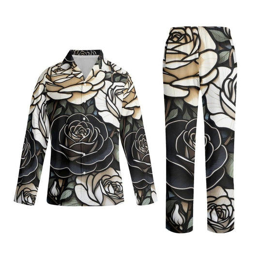 Gothic Roses Notch Collar Pajama Set - Dark Elegance for gaming - Iron Phoenix GHG
