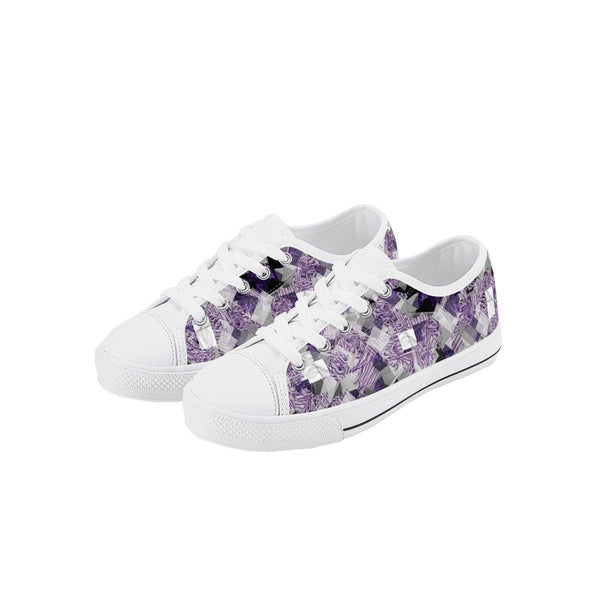 Low Key Canvas Kids Low Top Shoes in Purple and White - Stylish Comfy and Cute - Iron Phoenix GHG