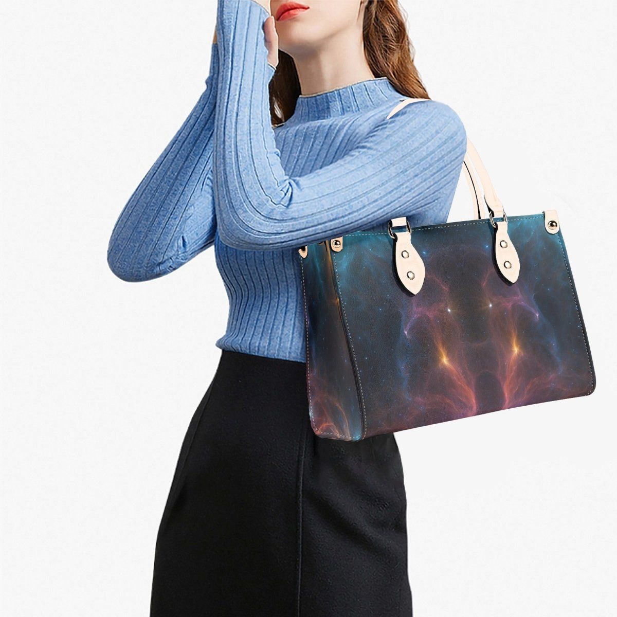 Celestial Print Leather Handbag - Iron Phoenix GHG