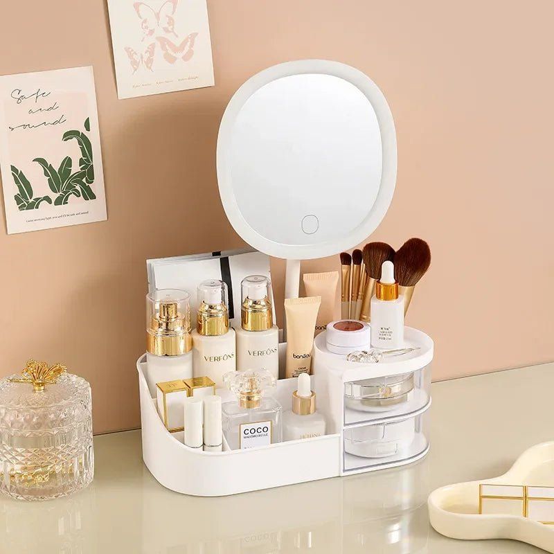 Desktop Makeup Organizer with Mirror and Lipstick Storage - Iron Phoenix GHG