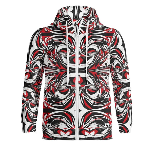 Men's Red, black and white abstract Adult Full Zip Turtleneck Hoodie Streetwear - Iron Phoenix GHG