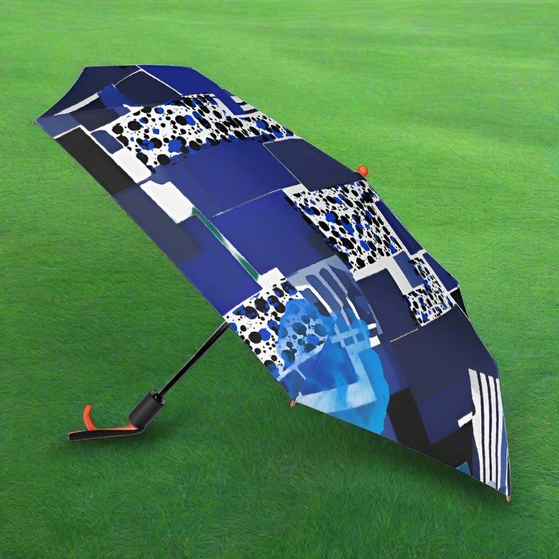 Our Auto Fold Umbrella with Blue Block Print - Iron Phoenix GHG