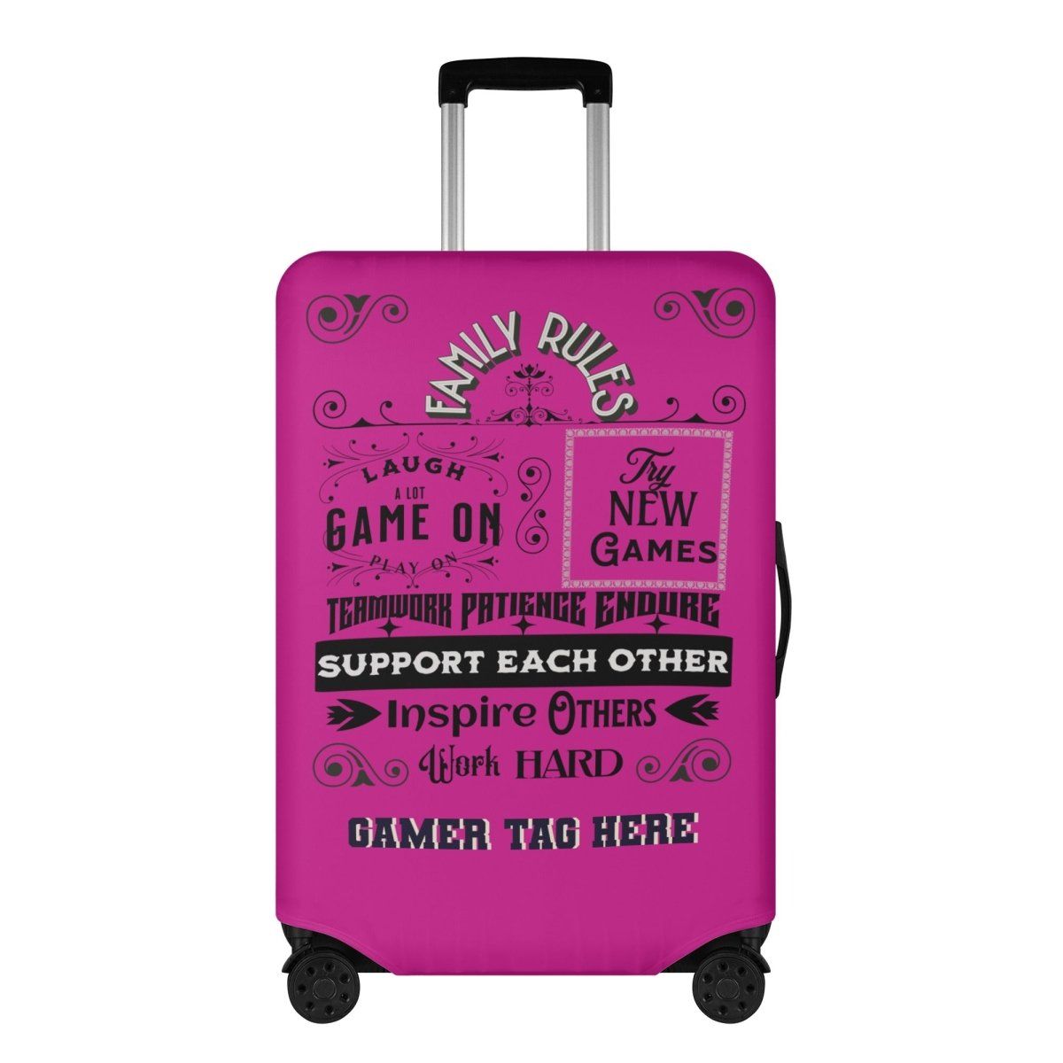 Pink Gaming Family Rules Luggage Cover - Iron Phoenix GHG